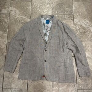 Tommy Bahama Mens 3XL Linen Blazer Glen Plaid Tan Grey Tropical Lining Jacket